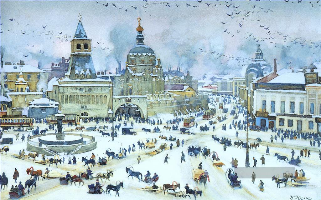 lubyanskaya Platz im Winter 1905 Konstantin Yuon Stadtbild Stadtszenen Ölgemälde